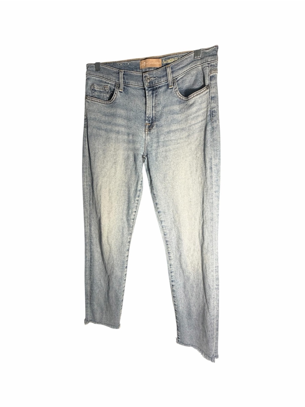 7 For All Mankind Roxanne Ankle Light Blue Straight Leg Raw Hem Jeans Sz 29